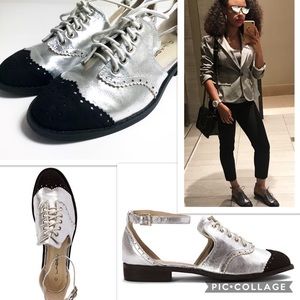 C.Label Metallic Silver Cut Out Oxfords